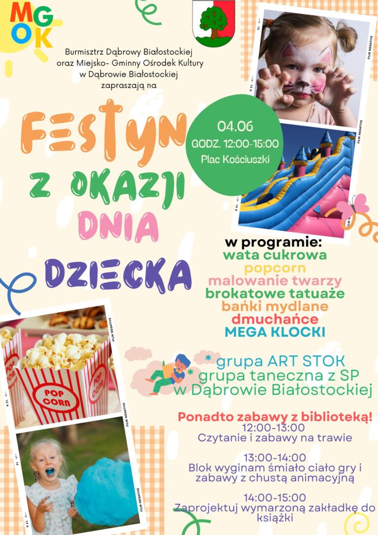 Plakat z informacjami na temat festynu z okazji Dnia Dziecka